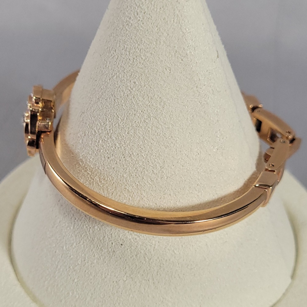 Anne Klein Bangle Bracelet Women Rose Gold Crystal Floral Pavé Rose Blossom - Picture 2 of 8